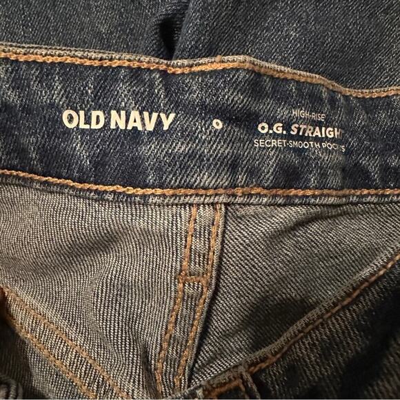 Old Navy O.G. Straight High Rise Dark Wash Distressed Ankle Jeans Sz 0 - Picture 6 of 12